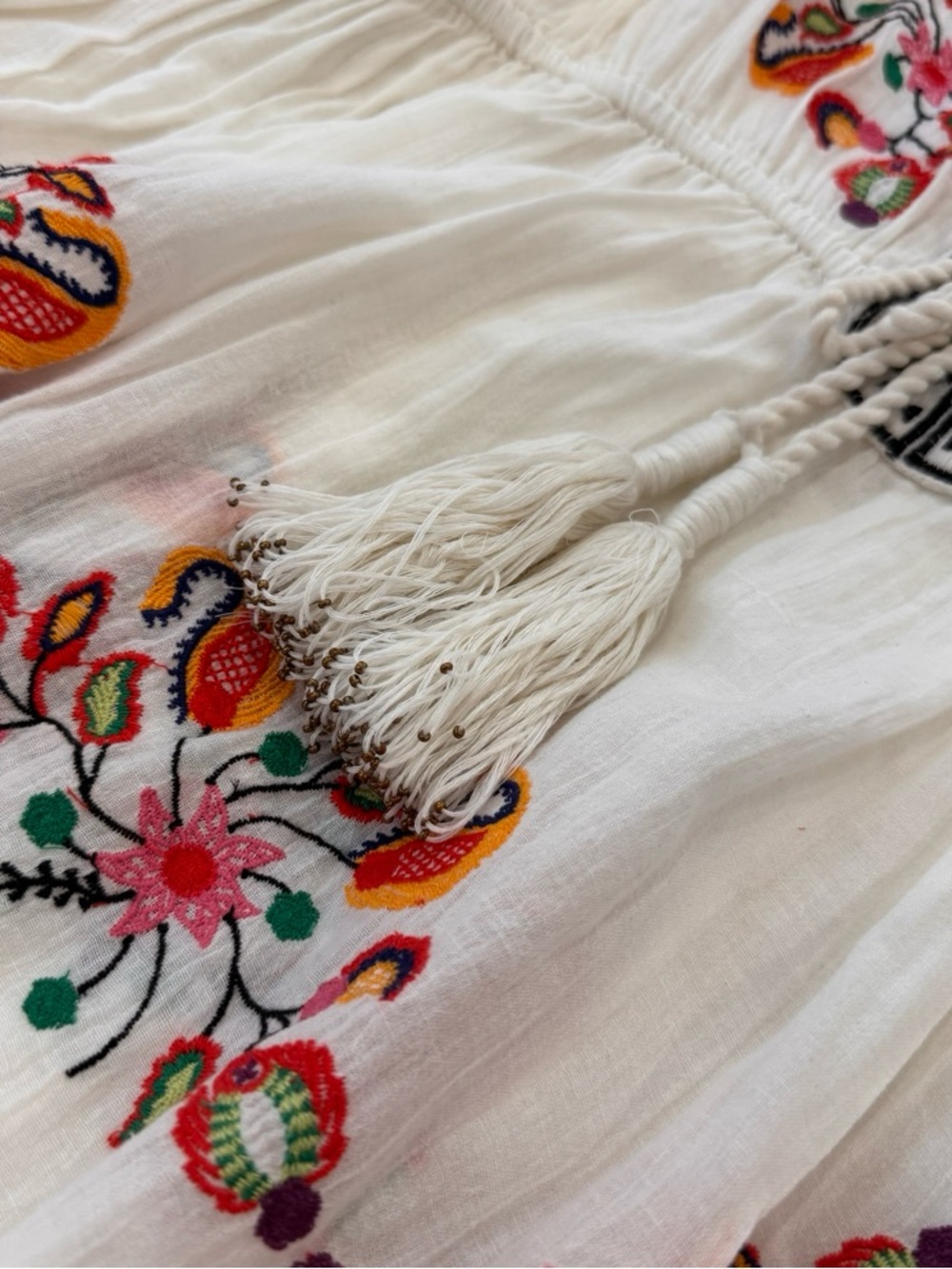 Sundance Cream Embroidered V-Neck Tassel Beach Dress Coverup - Picture 6 of 14